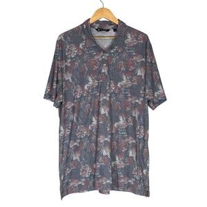 TravisMathew Floral Golf Polo Mens XXL 2XL Grey Red Pima Cotton Tropical Resort
